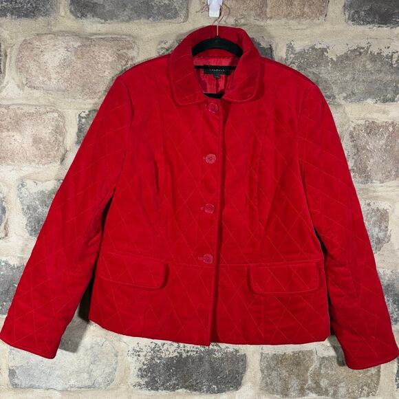 Talbots Blazer Woman's 12 Red Quilted Button Up Lined Cozy Holiday Retro - Picture 1 of 12